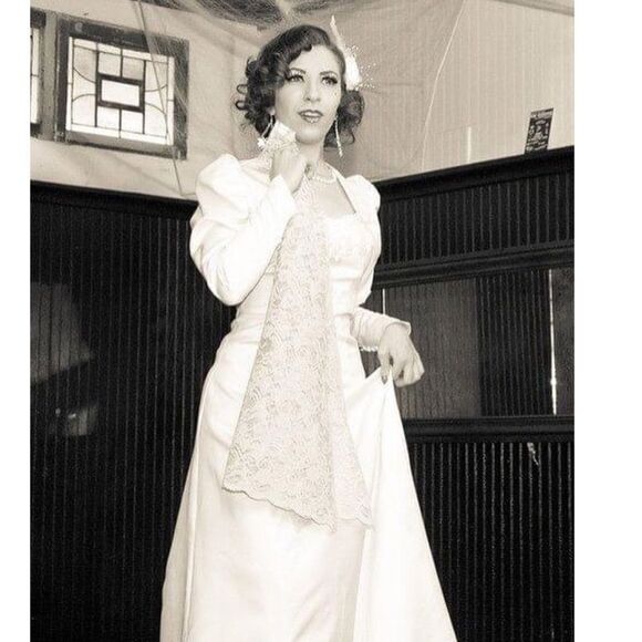 Handmade One of a kind White Satin Vintage Style Maxi Wedding Dress XS Bridal - Picture 5 of 8